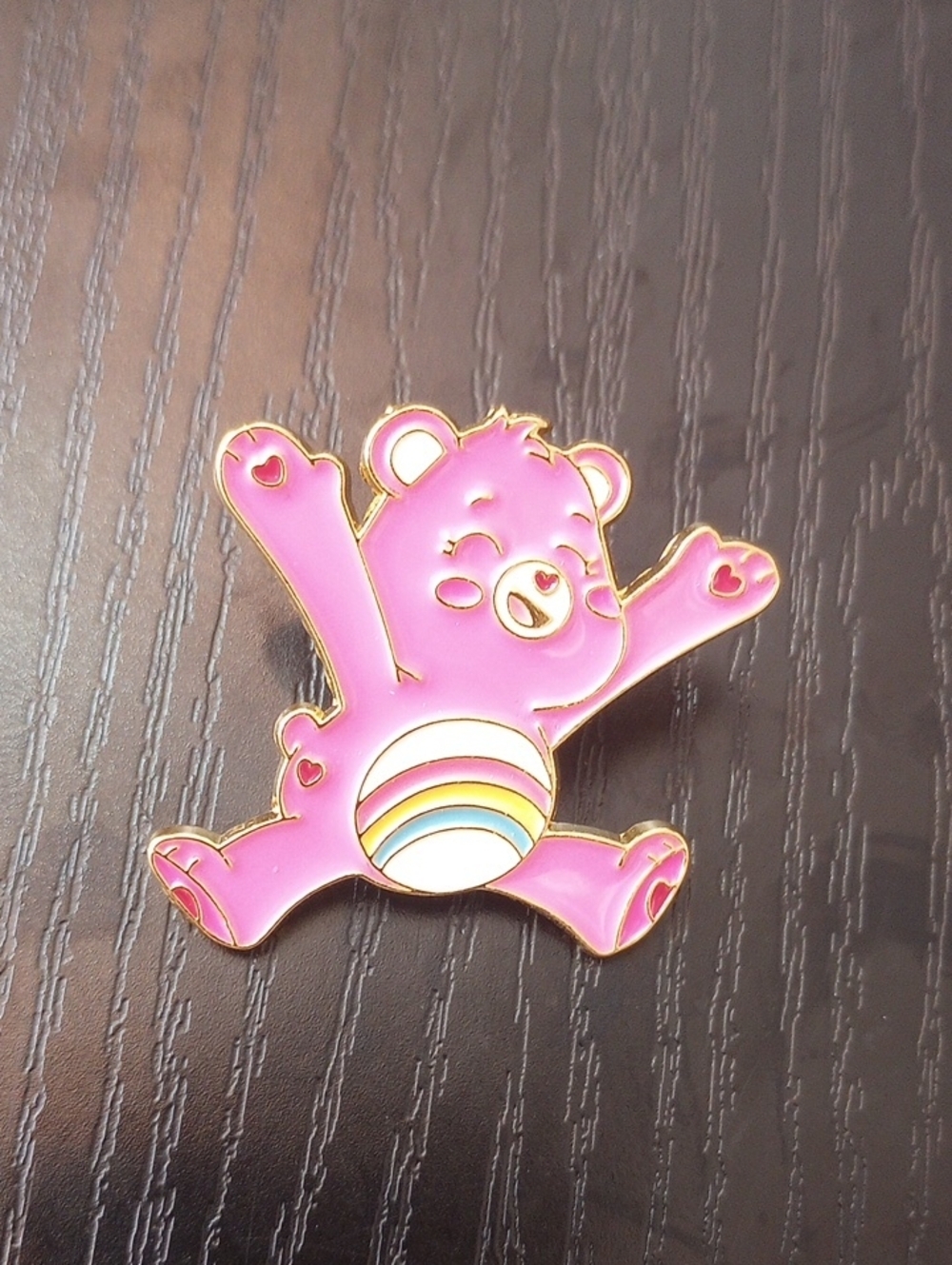 Care Bears Bright Pink Cheer Bear Enamel Brooch Pin Rainbow
